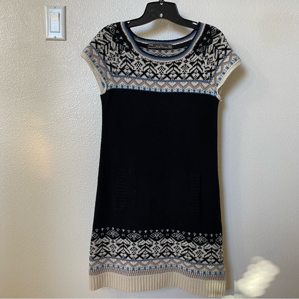 Zara Mini Dress Wool TRF Knitwear Fair Isle Kangaroo Pocket Size Small